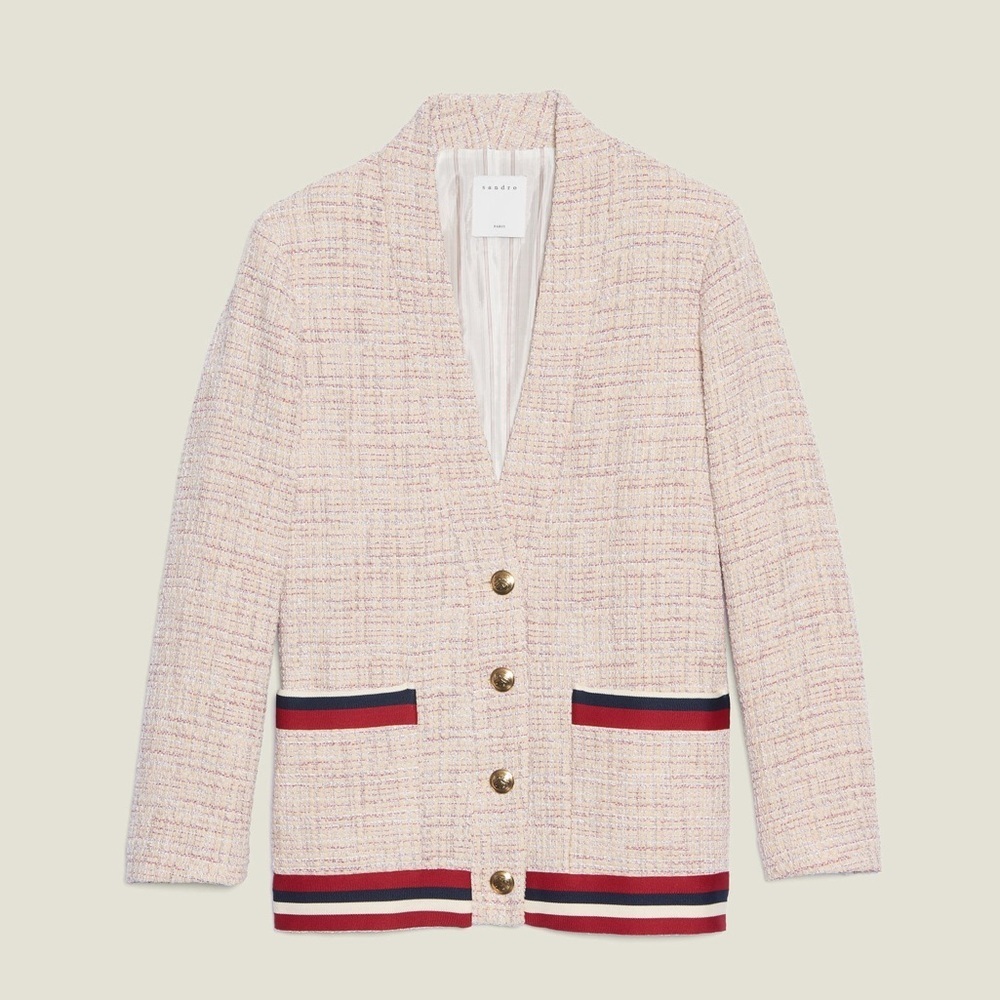 Sandro Adelaide Stripe-trimmed Tweed Jacket In Pink XS